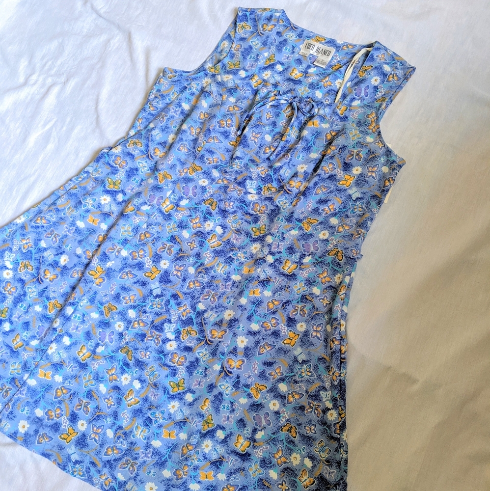 Vintage Blue Mini Dress with Yellow Butterfly Print